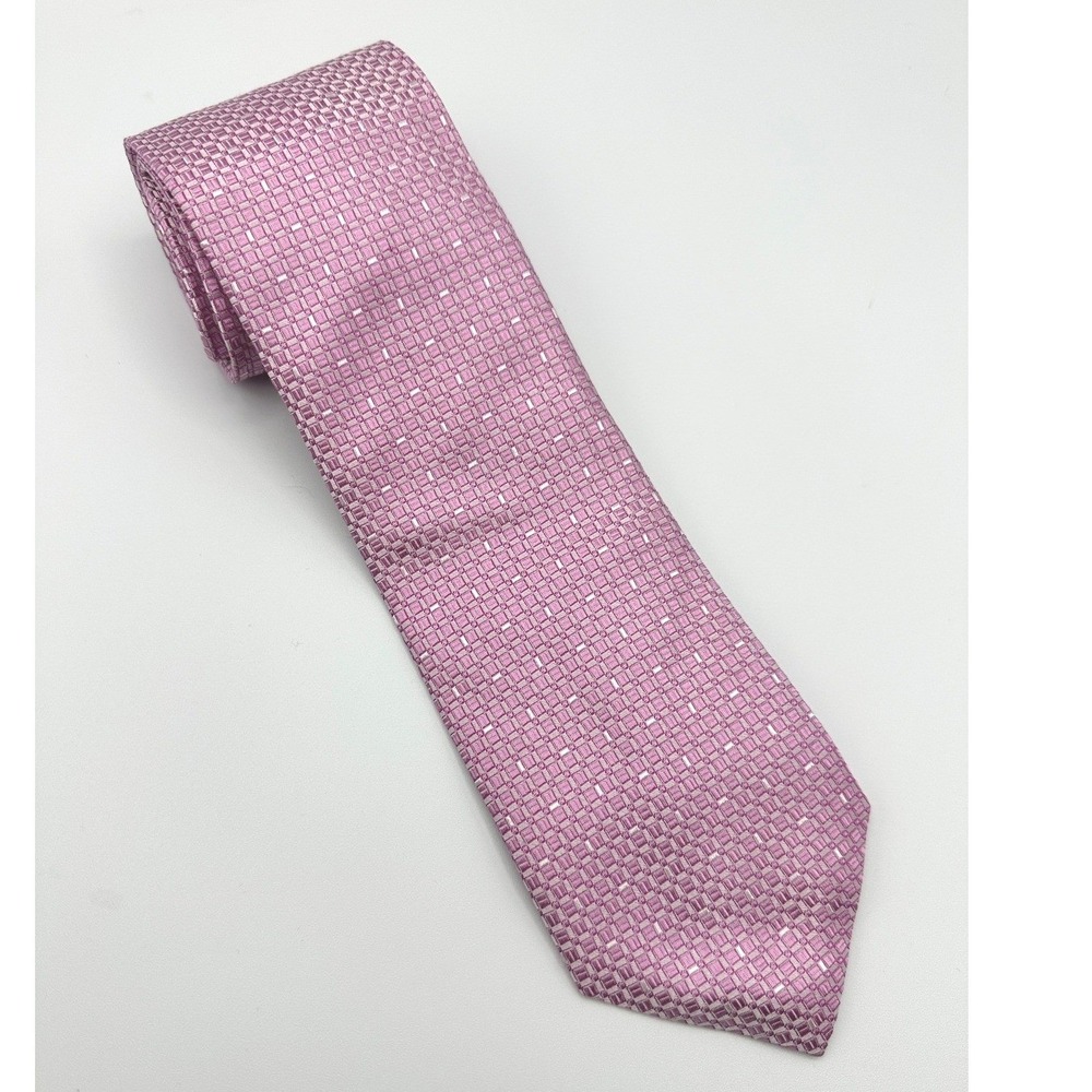 Canali Silk Tie Pink Silver Geometric Micro-check Necktie Italy Formal Dapper